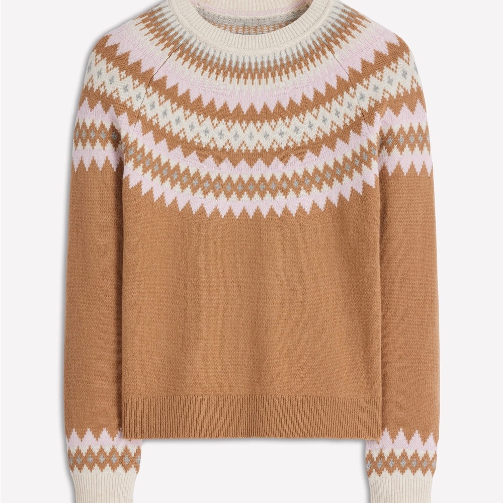 Boden Camel, Pink & Cream Fair Isle Cashmere-Blend Sweater